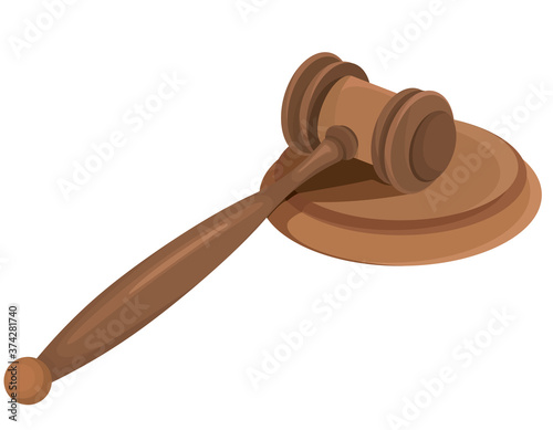 Law and justice concept. Classic judge's gavel in cartoon style.