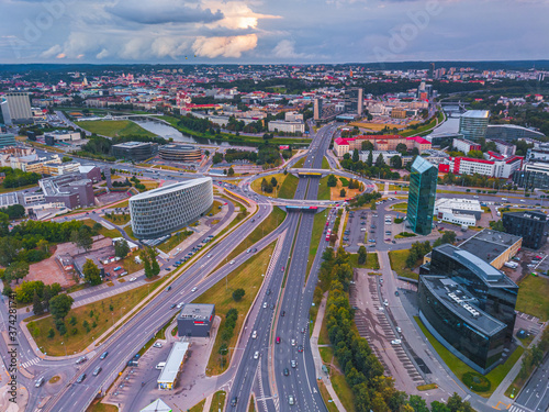 Vilnius traffic in the evening light, aerial © lukjonis