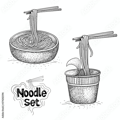 noodle vector collection, food illustration in hand drawn style