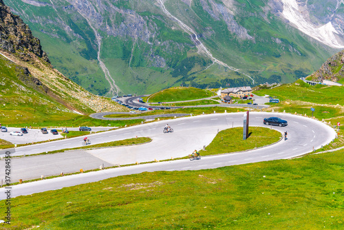 Mountain asphalt road serpentine. Winding Grossglockner High Alpine Road in High Tauern, Austria photo