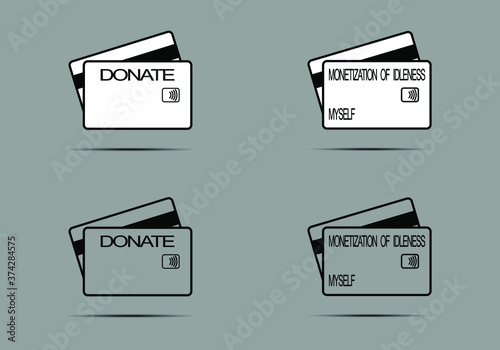 Vector illustrations of Credit Card icon. Donate and Monetization of idleness. Concept metaphor of Receiving a profit, Crowd Funding process and Startup