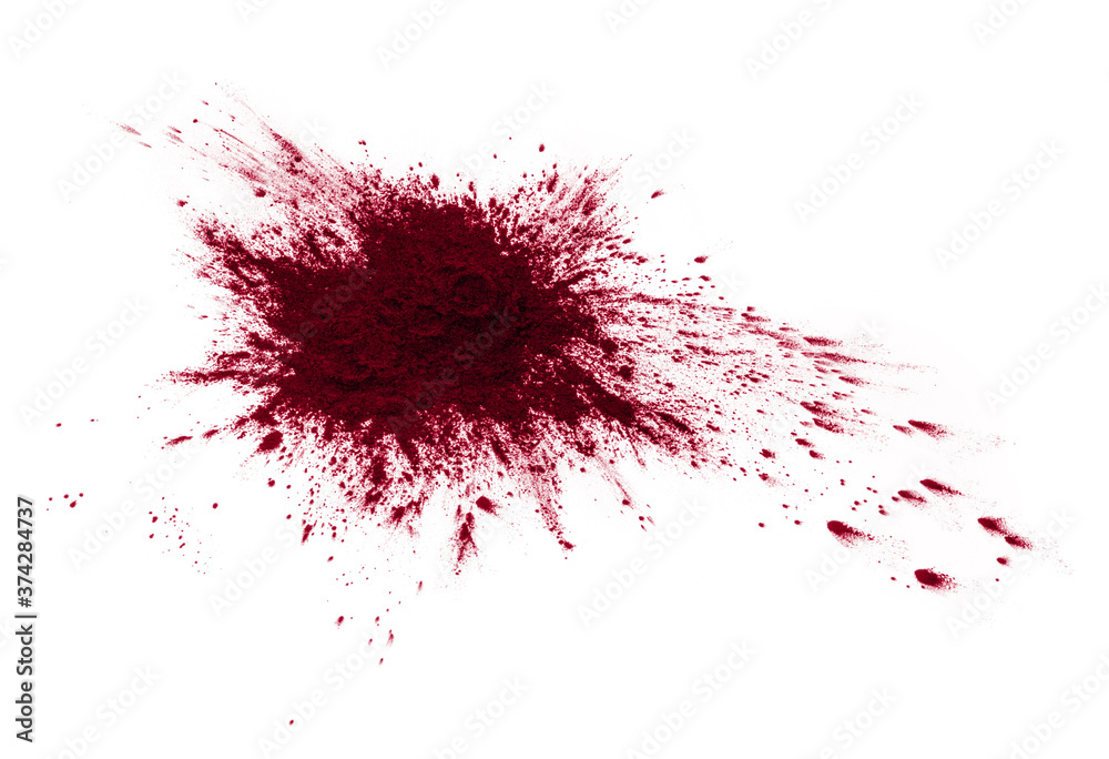 Red dry blood powder paint isolated on white