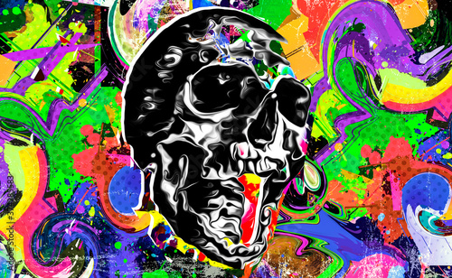 abstract colored artistic skull, graphic design concept
