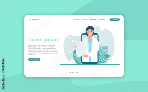 Online clinic landing page website, illustration vector flat design.