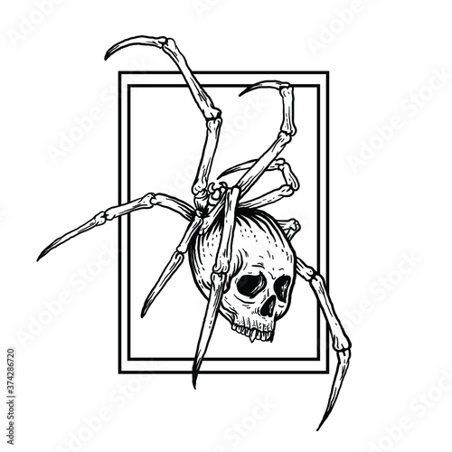 tattoo and t-shirt design black and white hand drawn skull spider premium vector