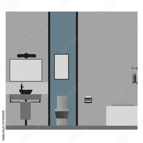 Simple bathroom interior. Front view. Bathroom flat style. Vector illustration
