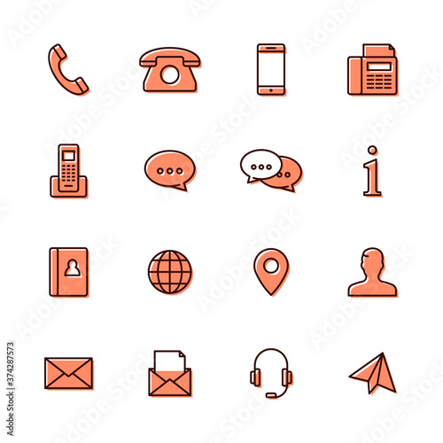 Set of red outlined contact icons