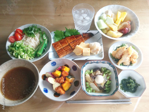 the lunch set menu - the  somen  noodles and the  Kabayaki  of eel                                                               