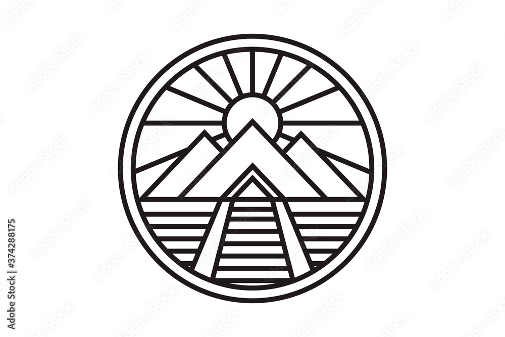 Egyptian mystical pyramids with sun and rays Stock Vector | Adobe Stock