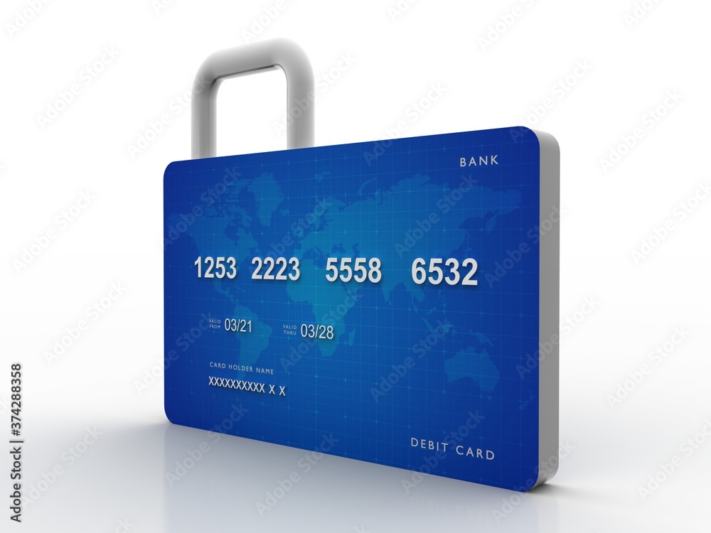 3d rendering credit or debit card protection lock 3d rendering credit or debit card protection lock