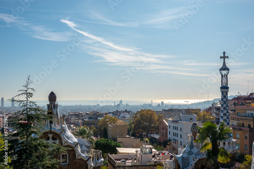 Park Guell in a summer day in Barcelona, by architect Gaudi. Barcelona