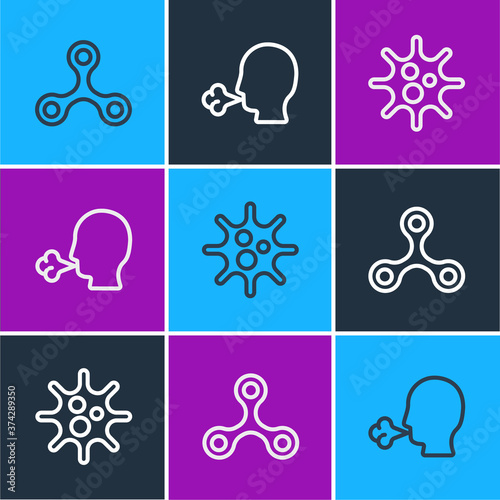 Set line Virus, and Man coughing icon. Vector.