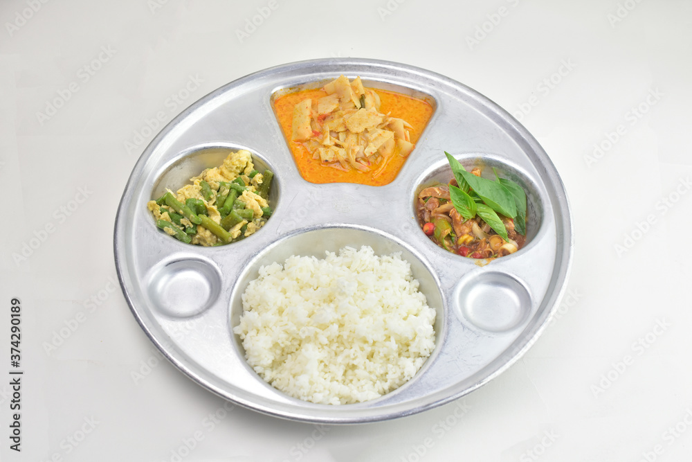Thai food on hole tray white background