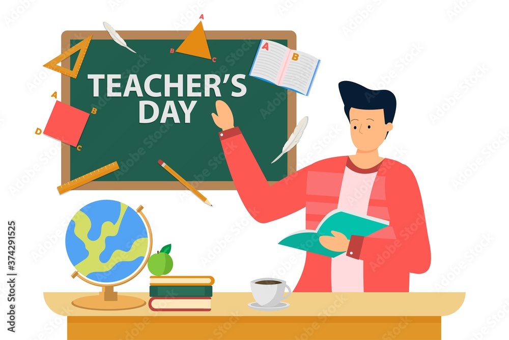 Happy teacher's day poster background concept. World teachers day flat  vector banner template, Greeting card, postcard, poster design layout.  Stock Vector | Adobe Stock