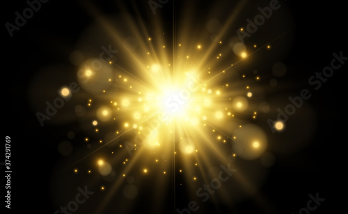 Bright beautiful star.Vector illustration of a light effect on a transparent background.