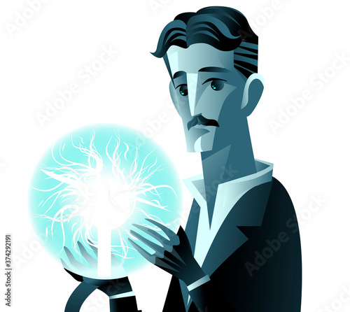 inventor genius with lighting bulb electricity experiment