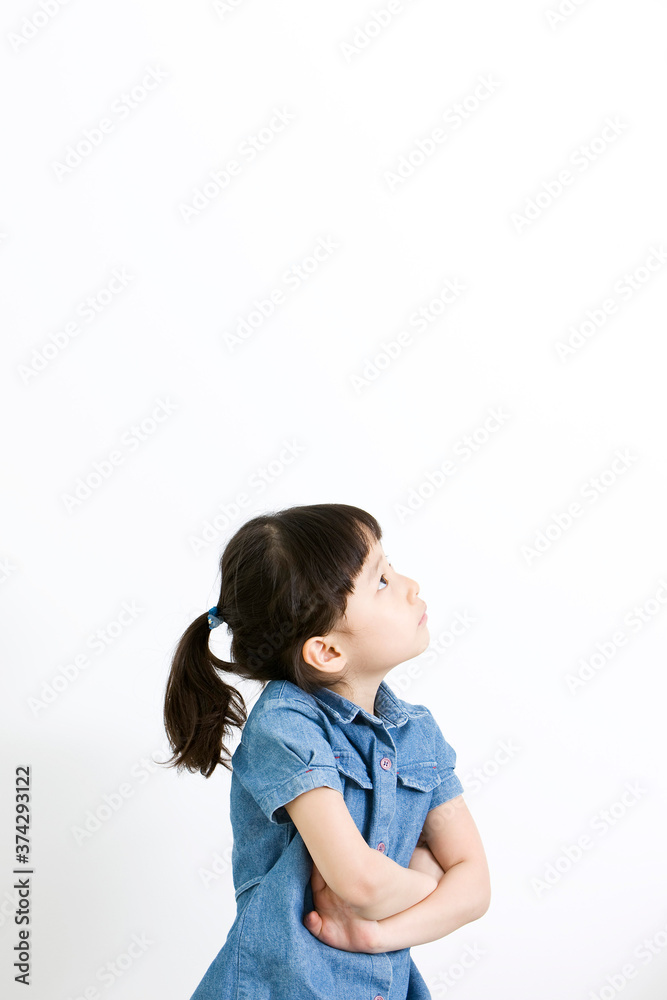 girl thinking with folded arms on white background girl thinking with folded arms on white background