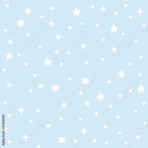 Vector seamless light blue background with stars and snowflakes