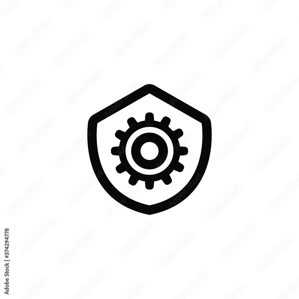 Gear shield icon vector isolated on white Gear shield icon vector isolated on white