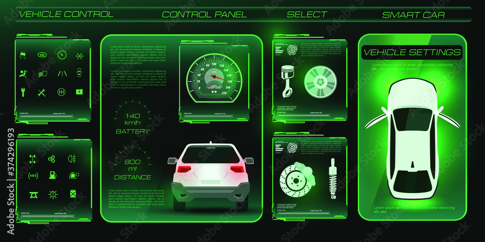 Car service. Holographic user panel with vehicle display. Electric