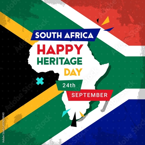 Happy South Africa Heritage Day - 24 September - square banner template with the South African flag as the background and African continent. Celebrating and honoring African culture and traditions