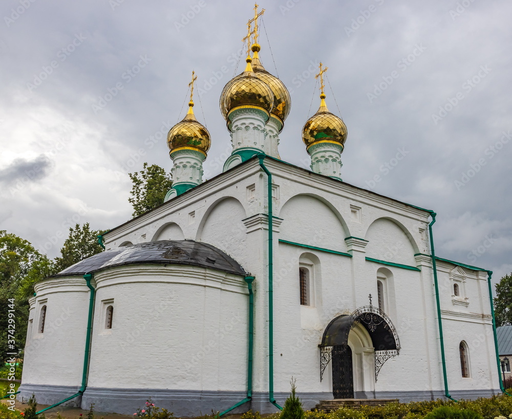 Summer rural landscape with a church. Ryazan. Russia.