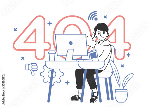 Freelancer remote working from home in small studio office desk with computer and gadget illustration for onboarding app landing page website or newsletter