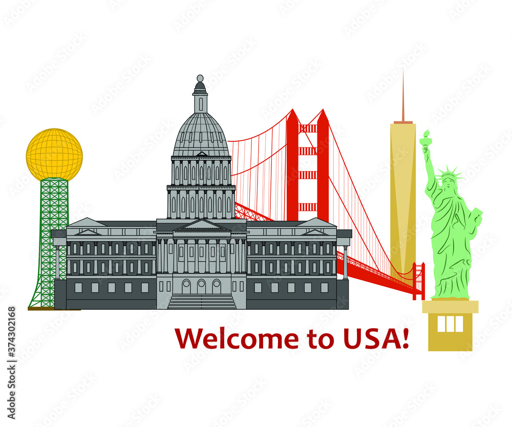 illustration in style of flat design on the theme of USA.