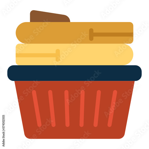 Laundry Basket Concept, Stack of Terry Towel Vector Icon Design, Apparel and Textile Dry Cleaning symbols on white background 
