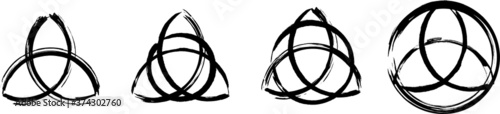 Triquetra The Power Of Three From Ancient Celtic History. Set Of The Celtic Symbols. Black ink handwriting. Vector	