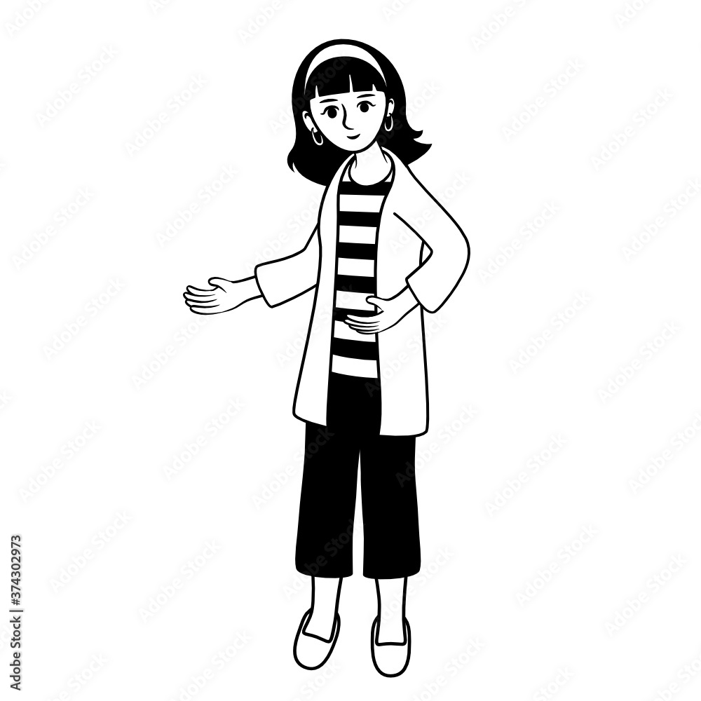 Full body girl interacting with gadget introducing presenting working freelance student customer app mobile website onboarding