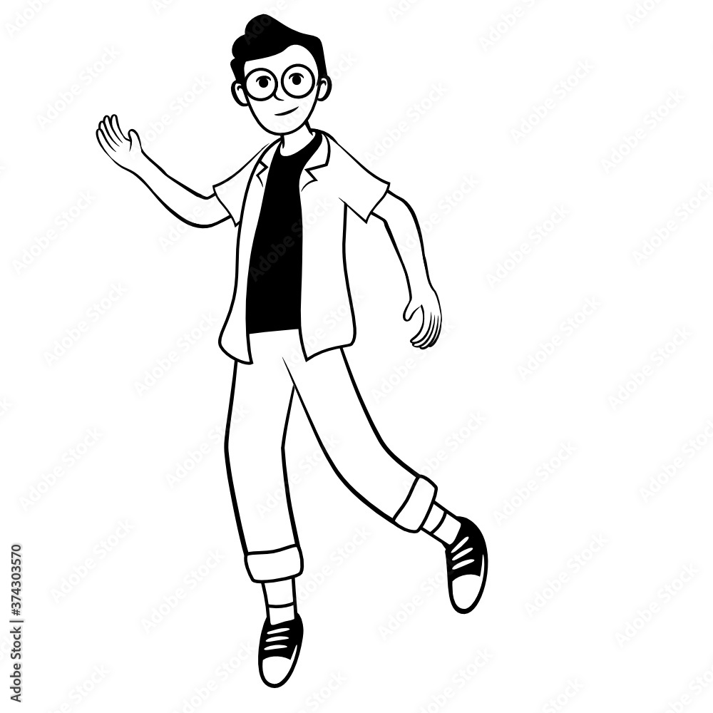 Full body boy casual male man standing explain introducing presentation working freelance study