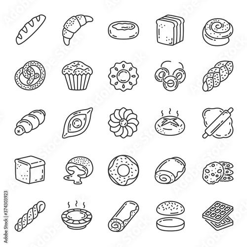 Bakery product, icon set. Baking, pastry food. linear icons. Baked bread. Line with editable stroke