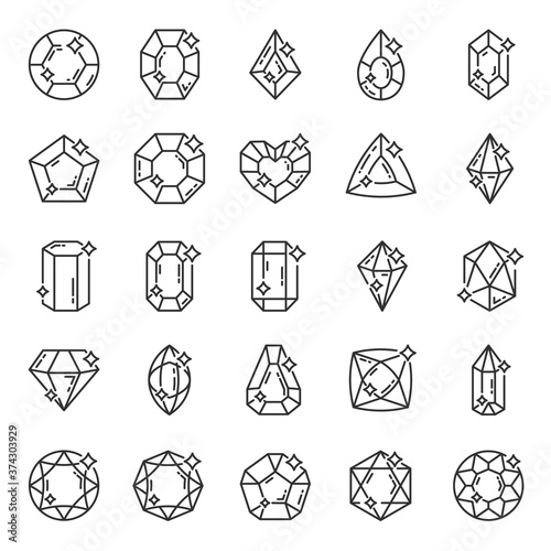 Sparkling diamond, icon set. , linear icons. Line with editable stroke