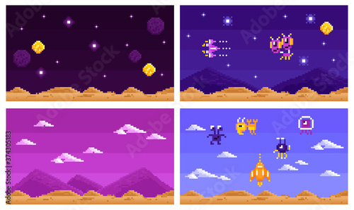 Retro Game Landscapes Set