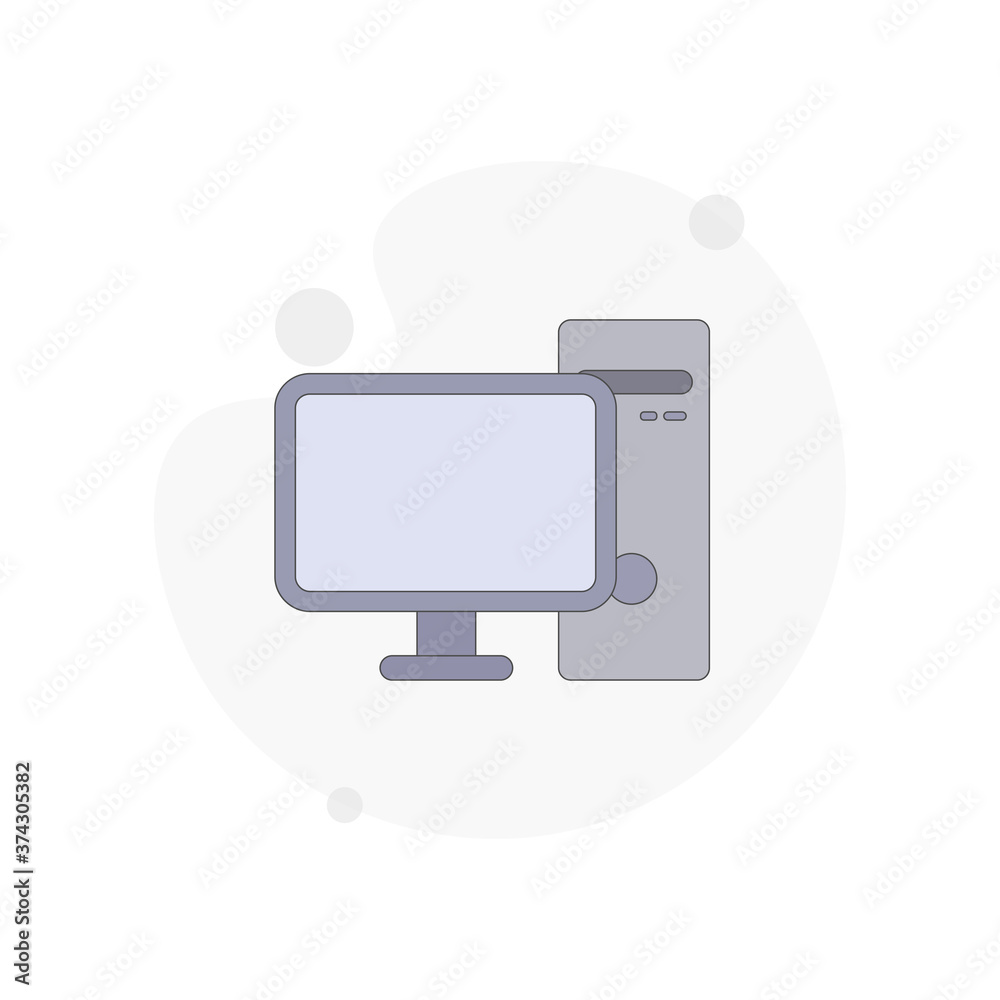 The computer icon. PC isolated vector flat illustration on white The computer icon. PC isolated vector flat illustration on white