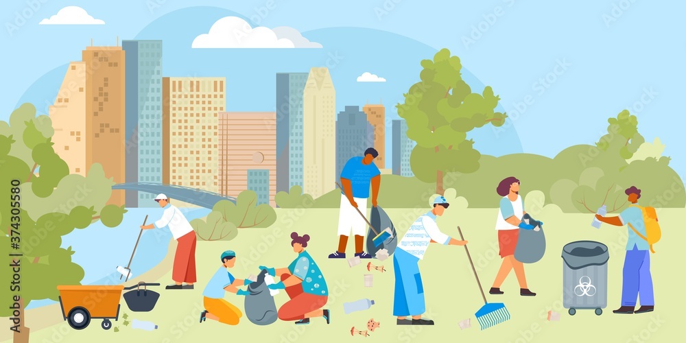 Fototapeta premium Clearing Volunteers Flat Composition