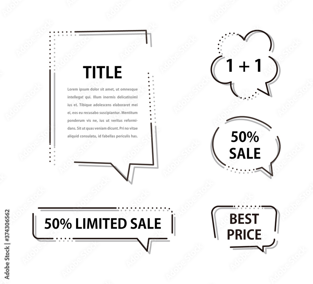 Various speech bubble doodle set for shopping
