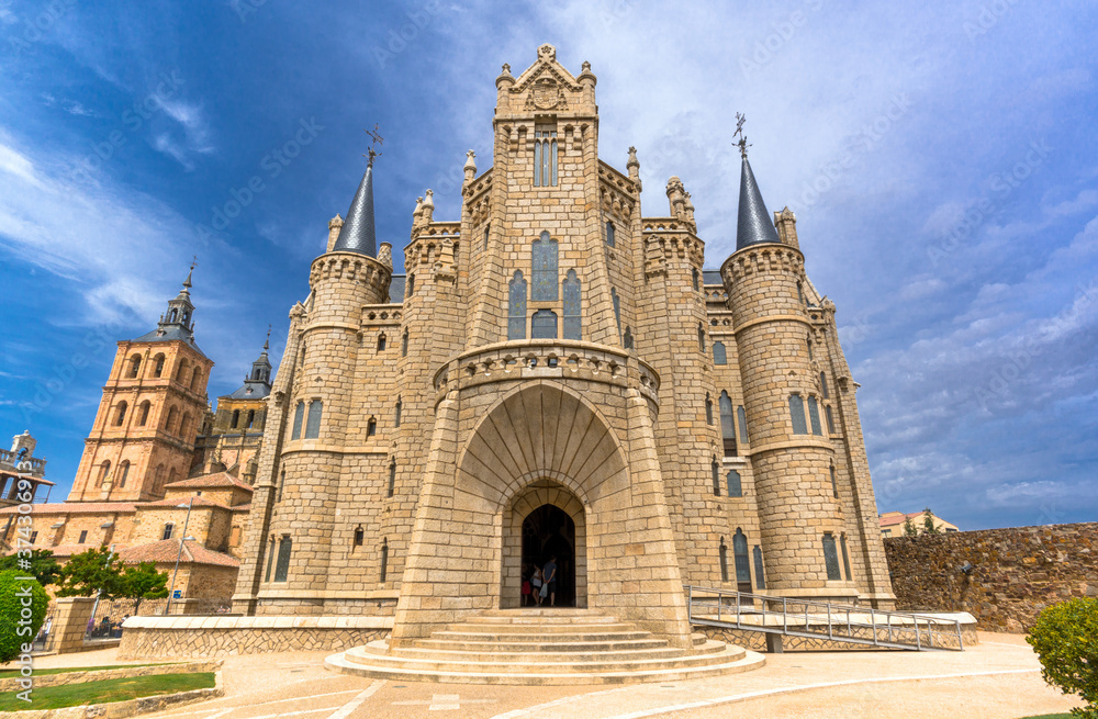 Astorga, Castilla y Leon / Spain - August 11, 2020: Episcopal Palace of Astorga
