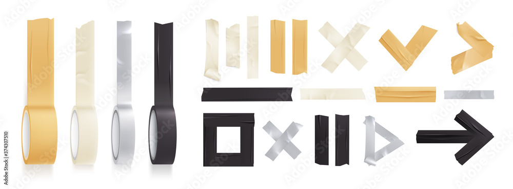 Sticky Adhesive Tape Rolls Realistic Icon Set Sticky Adhesive Tape Rolls Realistic Icon Set