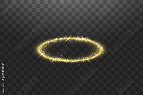 Golden halo angel ring. Isolated on black transparent background, vector illustration