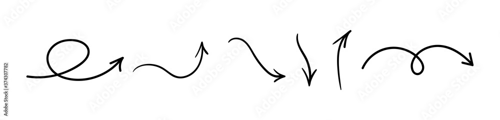 Hand drawn arrows. Vector doodle black thin arrows Hand drawn arrows. Vector doodle black thin arrows