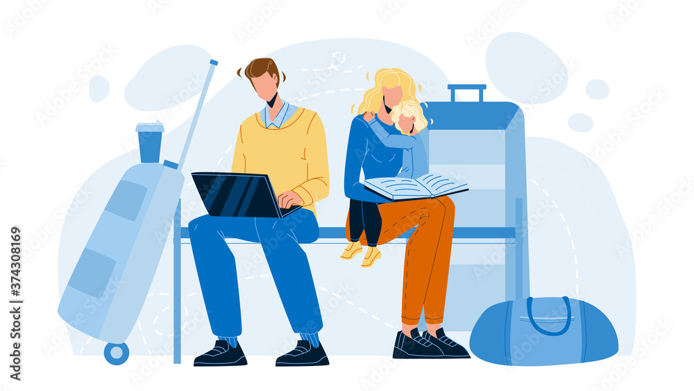 Delayed Flight Family Wait On Airport Vector Delayed Flight Family Wait On Airport Vector