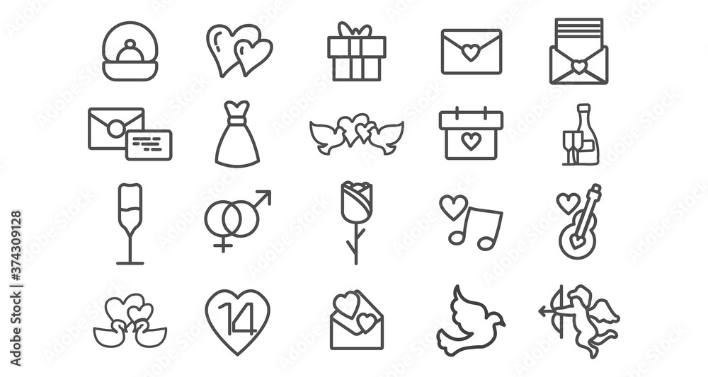 love line icon set with wedding icons, love doves, love couple, love message love line icon set with wedding icons, love doves, love couple, love message