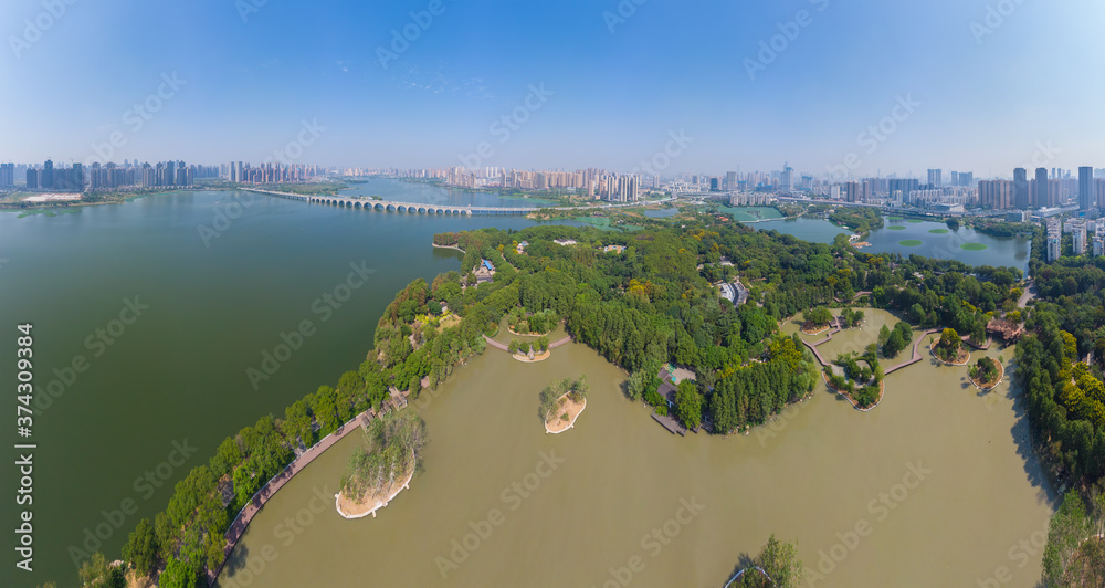 Wuhan Zoo Park Aerial Scenery in summer, Hubei, China