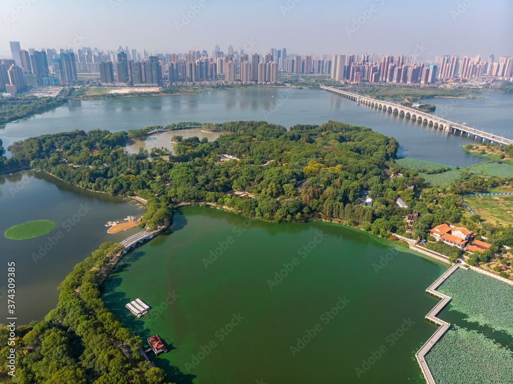 Naklejka premium Wuhan Zoo Park Aerial Scenery in summer, Hubei, China