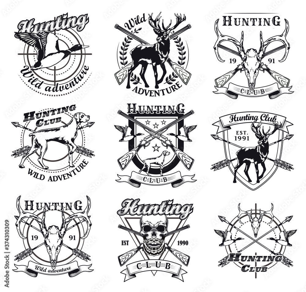Fotografie Animal hunting flat sign set