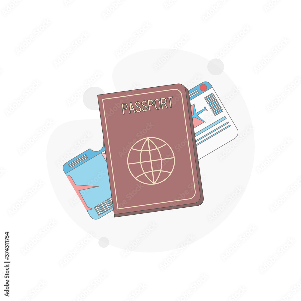 Passport with boarding pass ticket isolated vector flat illustration ...