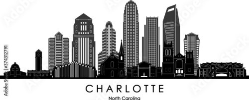 CHARLOTTE  City North Carolina Skyline Silhouette Cityscape Vector photo