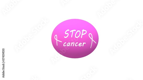 Badge with stop cancer text and pink ribbon for breast cancer month. Modern ribbon symbol. World Breast Cancer Awareness Day. Animation © Asha Natasha